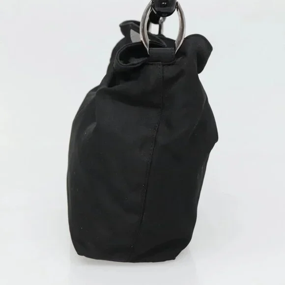 Christian Dior Maris Pearl Hand Bag Nylon Black Silver